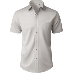 image:imageMens Short Sleeve Dress Shirt Wrinkle Free Button Down Shirt with PocketLight Grey