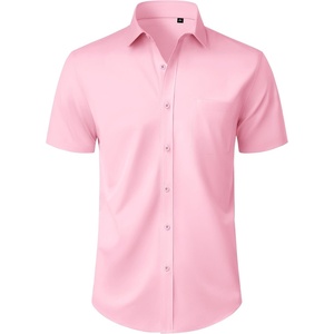 image:imageMens Short Sleeve Dress Shirt Wrinkle Free Button Down Shirt with PocketPink
